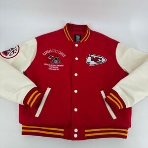Kansas City Chiefs Mens Medium Varsity Letterman Jacket NFL Red Cream